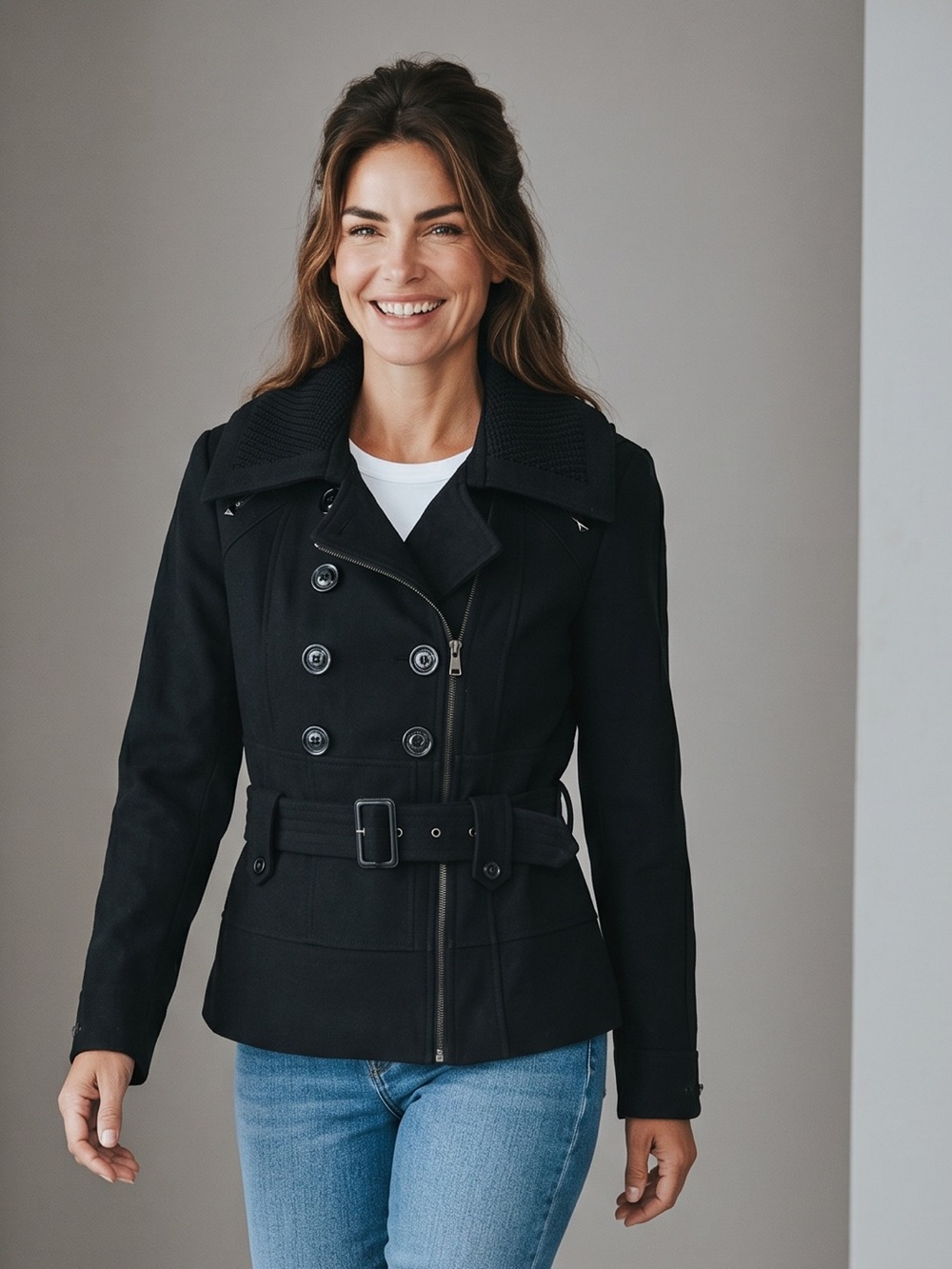 Guess Wool Blend Pea Coat/moto jacket. Size SP GUC